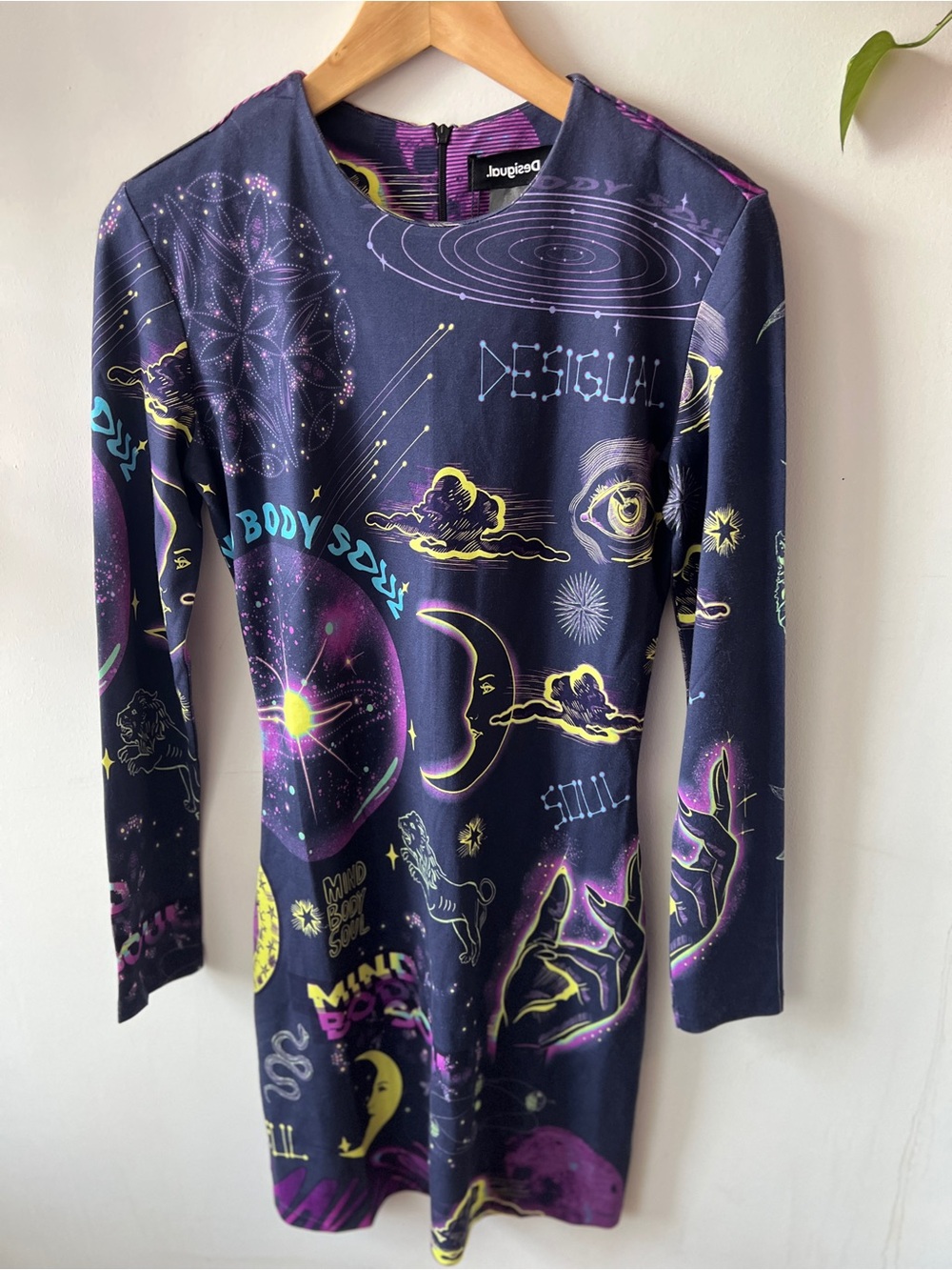 Desigual Navy with Purple & Yellow Galaxy Print Dress M IT/S US